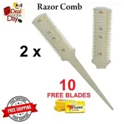 Double Blade Hair Thinning Razor Comb Layer Shaper Cutting + 10 Shaving Blades