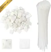 100Pcs Cable Tie Mounts with 100 Zip Ties White Wire Clips Set for Cable Managem