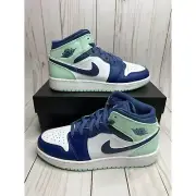 Nike Air Jordan 1 Mid Navy Blue Mint Green GS Size 6.5Y 554725 413 IN HAND