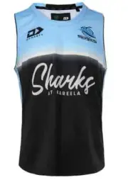Cronulla Sharks NRL Mens Black Training Singlet Sizes S-7XL BNWT