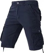 [PHJTOMK] Mens Cargo Shorts Casual Loose Fit Cotton Shorts with Multi Pockets Parachuter Military Work Shorts, Blue 1, 32