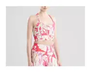 Josie Natori Solstice T-Back Cropped Top Pink Poppy Size M 0271