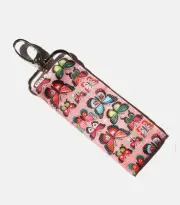 Butterflies Design Lip Gloss / Lip Balm Holder With Keychain NWT