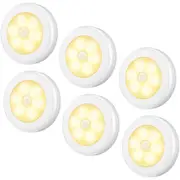 Motion Sensor Light, Wireless Battery Operated LED Night Light, Stick-on Cabinet Light, Stair Light, Puck Light for Hallway, Bathroom, Bedroom, Kitchen (White-Warm White Light-6 Pack)