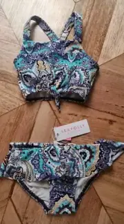 Seafolly - Girls Summer Chintz Paisley Frill Tankini/Bathers - Size 4 RRP $59.95