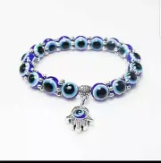 Turkey Glass Bead Evil Eye Protection Talisman Hamsa Hand Fatima Palm Bracelet