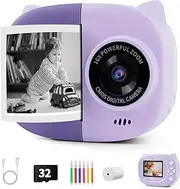 Rongta Instant Printing Camera for Kids, Children Portable Camara Toy, 2.4 Inch Screen Kids Digital Camera Birthday Gifts for Girls Boys Age 3-10