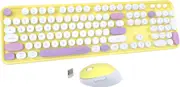 UBOTIE Colorful Computer Wireless Keyboard Mouse Combos, Typewriter Flexible Keys Office Full-Sized Keyboard, 2.4GHz Dropout-Free Connection and Optical Mouse (Yellow-Purple)