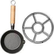 NOLITOY Mini Hot Oil Pan Cast Iron Mini Egg Frying Pan Wooden Handle Versatile Pot for Outdoor Meals