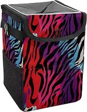 Car Trash Can with Lid and Storage Pockets Leak-Proof Organizer,Waterproof Garbage Can,Black Stripe Red
