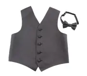 Dark Grey Boys Junior Cotton Vest Adjustable Waistcoast & Matching Bow Tie Set Cotton/Polyester