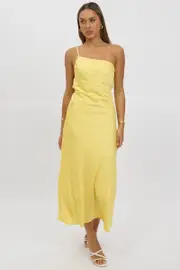 Yellow One Shoulder Dress Satin - Size 16XL, Women's Maxi Dress