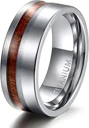 [Wozya] Titanium Man Rings Wedding Band Male Brushed and Polished Ring for Men Silver Color Nature Wood Inlay