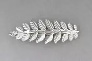 Silver laurel leaf leaves metal barrette clip hair claw bridal prom 3 3/8" long