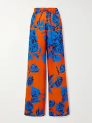 [AZ FACTORY] AZ FACTORY - Floral-print Satin Wide-leg Pants - Orange - FR 40 FR 40 Orange