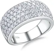 [AGRULE] Moissanite Wedding Band Ring VVS D Color, 925 Sterling Silver White Gold Plated Chunky Wide Eternity Band Ring 1.8-5.14 Carat Moissanite Ring Lab Diamond Rings for Men Women