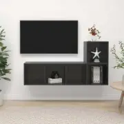 2pcs Gloss Wall Mount Storage Shelf Entertainment Unit TV Cabinet Bookshelf Rack