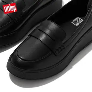 【FitFlop】F-MODE LEATHER FLATFORM PENNY LOAFERS經典造型皮革樂福鞋-女(靚黑色)