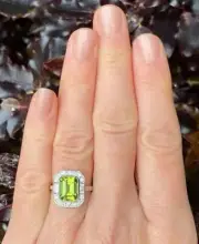 2.10 Ct Octagon Natural Peridot diamond Woman s Ring 14Ksolid white gold