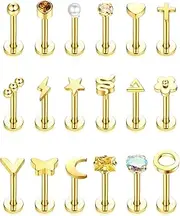 [Kakonia] 18 Pcs 16G Internally Lip Bars Labret Stud Piercing Stainless Steel Body Piercing for Women Men Tragus Helix Conch Earring Piercing Monroe Lip Piercings Jewellery 6/8MM