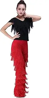 [JEZISYMA] Fringe Tassels Latin Salsa Ballroom Chacha Practice Competition Performance Bell Bottom Dance Pants