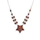 Lithuanian Baltic Amber Floral Statement Necklace in 925 Sterling Silver