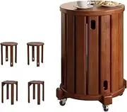 [KAIGITE] Stackable Wooden Stools Set of 4, Bar Stools Dining Chair 45cm Height, Space-Saving and No Assembly for Indoor Outdoor Living Room Garden (Walnut Colour)