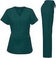 Dagacci Medical Uniform Women's Scrubs Set Stretch Ultra Soft Contrast Pocket