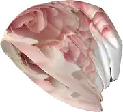 [ZaKhs] Pink Roses Print Beanie Hat Winter Warm Knit Hat Soft Skull Cap for Women Men, Black, One Size