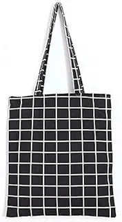 [VGGV] Women Plaid Cotton Linen Zipper Single Shoulder Handbag Travel Shopping Tote (Black Plaid Zipper)