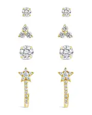 Sterling Forever 14K Over Silver CZ 4pc Set of Everyday Earrings
