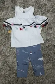 Girls MUD PIE Sailboat Nautical Top & Pants Set Outfit , Size 9-12 Mos *CUTE*