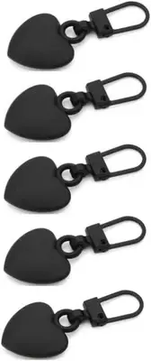 5Pcs Black Heart Shaped Zipper Pull Replacement Metal Zipper Backpack Zippers...