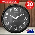30CM Silent Round Wall Mountable 30cm Quartz Analogue Black Clock Glass Cover