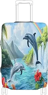 [Joisal] Dolphins Rainbow Waterfall Large Suitcase Cover Fit 18-32 Inch Luggage Identifier, Dolphins Rainbow Waterfall, S 18-20 in