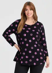 [Taking Shape] Taking Shape Natural Stella Spot Top Size 28 in Black / Sweet PEA - Plus Size Women's Clothing Black / Sweet Pea