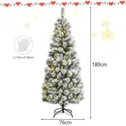 1.8M Pre-lit Snow Flocked Christmas Tree with Remote and Colorful LED Lights