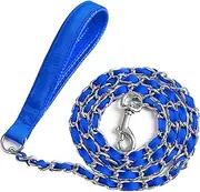 LUFFWELL Heavy Duty Metal Dog Leash, Chew Proof Dog Chain Leash with Comfortable PU Leather Padded Handle, Metal Chain and Nylon Rope Dog Leash for Small Medium Dogs Walking Training (4ft 3.0mm Blue)