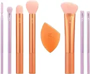 Real Techniques 8 Piece Level Up Brush And Sponge Set, Makeup Brushes For Eyeshadow, Foundation, Blush, & Bronzer, Makeup Blending Sponge, Synthetic Bristles, Stocking Stuffer, Cruelty-Free