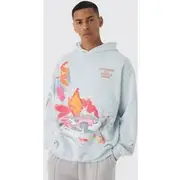 Mens Grey Regular Paint Splatter Washed Hoodie