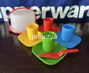 Tupperware Kids Toy 11Pc Mini Tumbler Pitcher Plate Cake Taker Party Set Red New