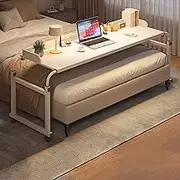 Adjustable Bed Table, Medical Table with Wheels, with Baffles, Wheels, Spacious Surface, Can Be Used for Dining, Working, Reading in Bed(White)