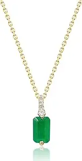 [Gin & Grace] 10K Yellow Gold Natural Zambian Emerald Pendant With Natural Diamonds For Women Ethically, Authentically & Organically Sourced Emerald-Cut Emerald Hand-Crafted Jewelry For Her.