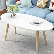 [Hbluefat] Coffee Tables, 47In Oval Shape Sofa Center Table, Modern Low Table, Tea Table with Wood Legs for Home, Office, Small Space, Living Room (White)