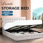 Levede King Bed Frame Fabric Tufted Mattress Platform Gas Lift Storage Beige