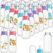 Norme 24 Pcs Plastic Baby Bottles Bulk for Baby Shower Game 9.5 oz for Party Favors Decorations Milk Bottles for Children Birthday Gifts, Elephant, Lion, Giraffe Pattern(Straight)