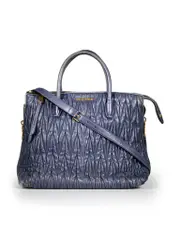 Navy Leather Matelasse Quilted Tote