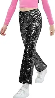 [LOLANTA] Girls Sequin Flare Pants Sparkle Bell Bottoms Kids Elastic Waist Glitter Disco Dance Trousers