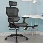 [ALFORDSON] Ergonomic Office Gaming Chair with 3D Armrest Patton Series, Executive Study Chair with Adjustable Lumbar Support, Computer Desk Mesh Chair with Adjustable Headrest & Footrest, All Black
