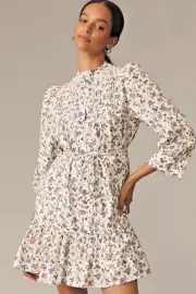 ANTHROPOLOGIE ENGLISH FACTORY LONG SLEEVE PINTUCKED SMOCKED MINI FLORAL dress M